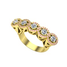 Kalpli 5 Taş Yüzük - Pırlanta ve pembe kuvars 8 ayar altın yüzük (0.7 karat) #odvsop