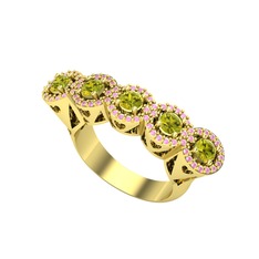 Peridot ve pembe kuvars 8 ayar altın yüzük