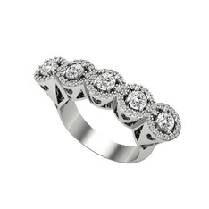 Kalpli 5 Taş Yüzük - Beyaz zirkon ve swarovski 14 ayar beyaz altın yüzük #pn3bvl