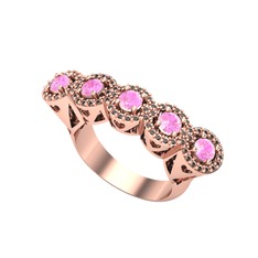 Pembe kuvars ve dumanlı kuvars 14 ayar rose altın yüzük