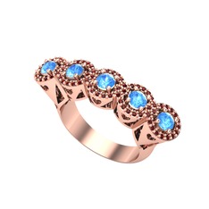 Akuamarin ve garnet 8 ayar rose altın yüzük