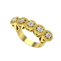 Kalpli 5 Taş Yüzük - Beyaz zirkon ve sitrin 14 ayar altın yüzük #q6qts1