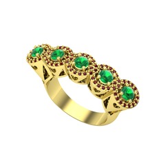 Yeşil kuvars ve garnet 925 ayar altın kaplama gümüş yüzük