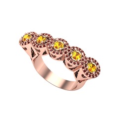 Kalpli 5 Taş Yüzük - Sitrin ve garnet 8 ayar rose altın yüzük #r4etmn
