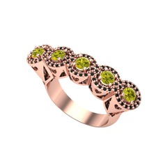 Peridot ve siyah zirkon 14 ayar rose altın yüzük