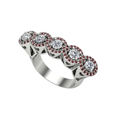 Pırlanta ve garnet 8 ayar beyaz altın yüzük (0.7 karat)