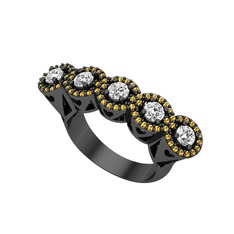Kalpli 5 Taş Yüzük - Swarovski ve sitrin 925 ayar siyah rodyum kaplama gümüş yüzük #s53knk