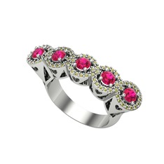 Kalpli 5 Taş Yüzük - Rodolit garnet ve peridot 14 ayar beyaz altın yüzük #stv05z