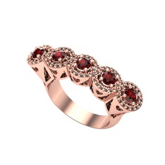 Kalpli 5 Taş Yüzük - Garnet ve dumanlı kuvars 8 ayar rose altın yüzük #t0wikh