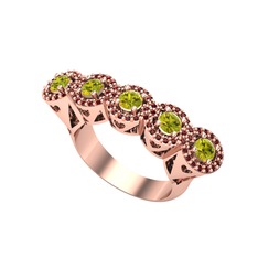 Peridot ve garnet 14 ayar rose altın yüzük