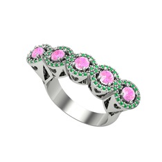 Pembe kuvars ve yeşil kuvars 925 ayar gümüş yüzük