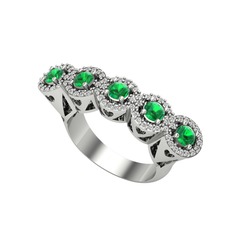 Kalpli 5 Taş Yüzük - Yeşil kuvars ve swarovski 14 ayar beyaz altın yüzük #ujp3h