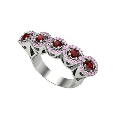 Kalpli 5 Taş Yüzük - Garnet ve pembe kuvars 925 ayar gümüş yüzük #uncsyo