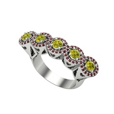 Kalpli 5 Taş Yüzük - Peridot ve garnet 8 ayar beyaz altın yüzük #uqg6rp