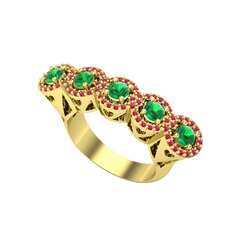 Kalpli 5 Taş Yüzük - Yeşil kuvars ve rodolit garnet 18 ayar altın yüzük #uqo0q1