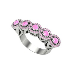 Kalpli 5 Taş Yüzük - Pembe kuvars 18 ayar beyaz altın yüzük #us0ixf
