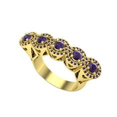 Kalpli 5 Taş Yüzük - Ametist 14 ayar altın yüzük #xw6ixa