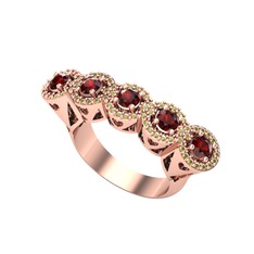 Kalpli 5 Taş Yüzük - Garnet ve peridot 14 ayar rose altın yüzük #ydx5g8