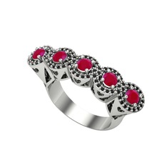 Kalpli 5 Taş Yüzük - Kök yakut ve siyah zirkon 925 ayar gümüş yüzük #yexzrv