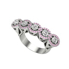 Kalpli 5 Taş Yüzük - Swarovski ve pembe kuvars 8 ayar beyaz altın yüzük #yiauls