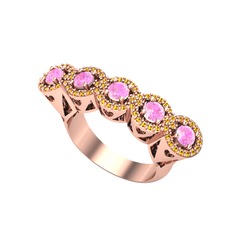 Pembe kuvars ve sitrin 14 ayar rose altın yüzük