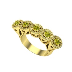 Kalpli 5 Taş Yüzük - Peridot 8 ayar altın yüzük #zh12i