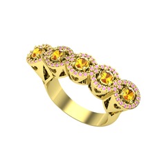 Kalpli 5 Taş Yüzük - Sitrin ve pembe kuvars 925 ayar altın kaplama gümüş yüzük #zjl6qa