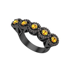 Kalpli 5 Taş Yüzük - Sitrin ve dumanlı kuvars 925 ayar siyah rodyum kaplama gümüş yüzük #zyjmju