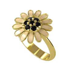 Papatya Yüzük - Siyah zirkon 14 ayar altın yüzük (Ekru mineli) #105g7cy