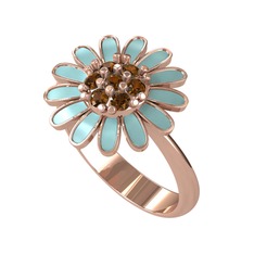 Papatya Yüzük - Dumanlı kuvars 18 ayar rose altın yüzük (Pastel mavi mineli) #10ajmhs