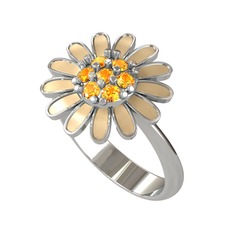 Sitrin 14 ayar beyaz altın yüzük (Ekru mineli)