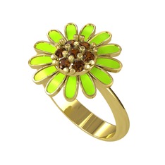 Papatya Yüzük - Dumanlı kuvars 8 ayar altın yüzük (Neon yeşil mineli) #1297ja9