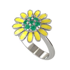 Papatya Yüzük - Kök zümrüt 14 ayar beyaz altın yüzük (Sarı mineli) #12jxvdp