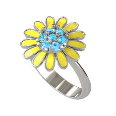 Papatya Yüzük - Akuamarin 14 ayar beyaz altın yüzük (Sarı mineli) #12vukx5