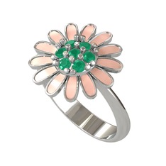 Kök zümrüt 14 ayar beyaz altın yüzük (Pastel pembe mineli)
