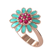 Rodolit garnet 18 ayar rose altın yüzük (Turkuaz mineli)