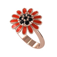 Siyah zirkon 8 ayar rose altın yüzük (Kırmızı mineli)