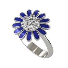 Papatya Yüzük - Beyaz zirkon 18 ayar beyaz altın yüzük (Lacivert mineli) #14ltykn