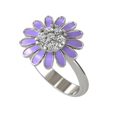 Papatya Yüzük - Swarovski 8 ayar beyaz altın yüzük (Menekşe mineli) #14o8mfi