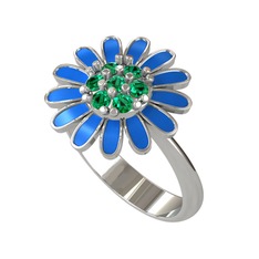 Papatya Yüzük - Yeşil kuvars 14 ayar beyaz altın yüzük (Mavi mineli) #1519x0h