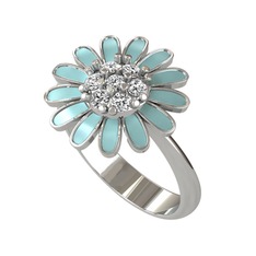 Papatya Yüzük - Swarovski 18 ayar beyaz altın yüzük (Pastel mavi mineli) #15uc2s2