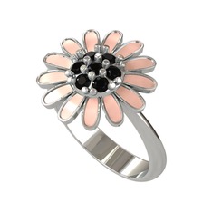 Papatya Yüzük - Siyah zirkon 925 ayar gümüş yüzük (Pastel pembe mineli) #16fc8mi