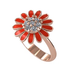 Pırlanta 925 ayar rose altın kaplama gümüş yüzük (0.077 karat, kırmızı mineli)