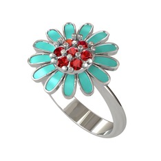 Papatya Yüzük - Garnet 18 ayar beyaz altın yüzük (Turkuaz mineli) #1843dmm