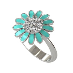 Papatya Yüzük - Beyaz zirkon 925 ayar gümüş yüzük (Turkuaz mineli) #199y7od