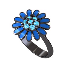 Papatya Yüzük - Akuamarin 925 ayar siyah rodyum kaplama gümüş yüzük (Mavi mineli) #19e8rje