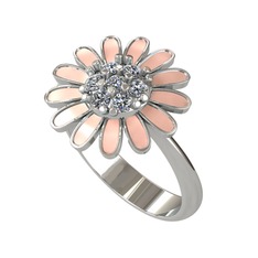 Pırlanta 8 ayar beyaz altın yüzük (0.077 karat, pastel pembe mineli)