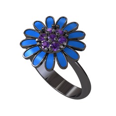Papatya Yüzük - Ametist 925 ayar siyah rodyum kaplama gümüş yüzük (Mavi mineli) #1ahtik9