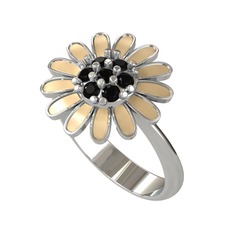 Siyah zirkon 8 ayar beyaz altın yüzük (Ekru mineli)