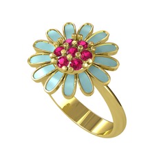 Rodolit garnet 18 ayar altın yüzük (Pastel mavi mineli)